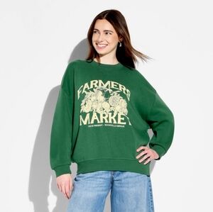 Green Vintage-inspired Farmers Market EAT YOUR VEGGIES Sweatshirt Size Large NWT